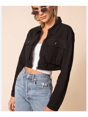SUPERDOWN BLACK CROPPED DENIM JACKET